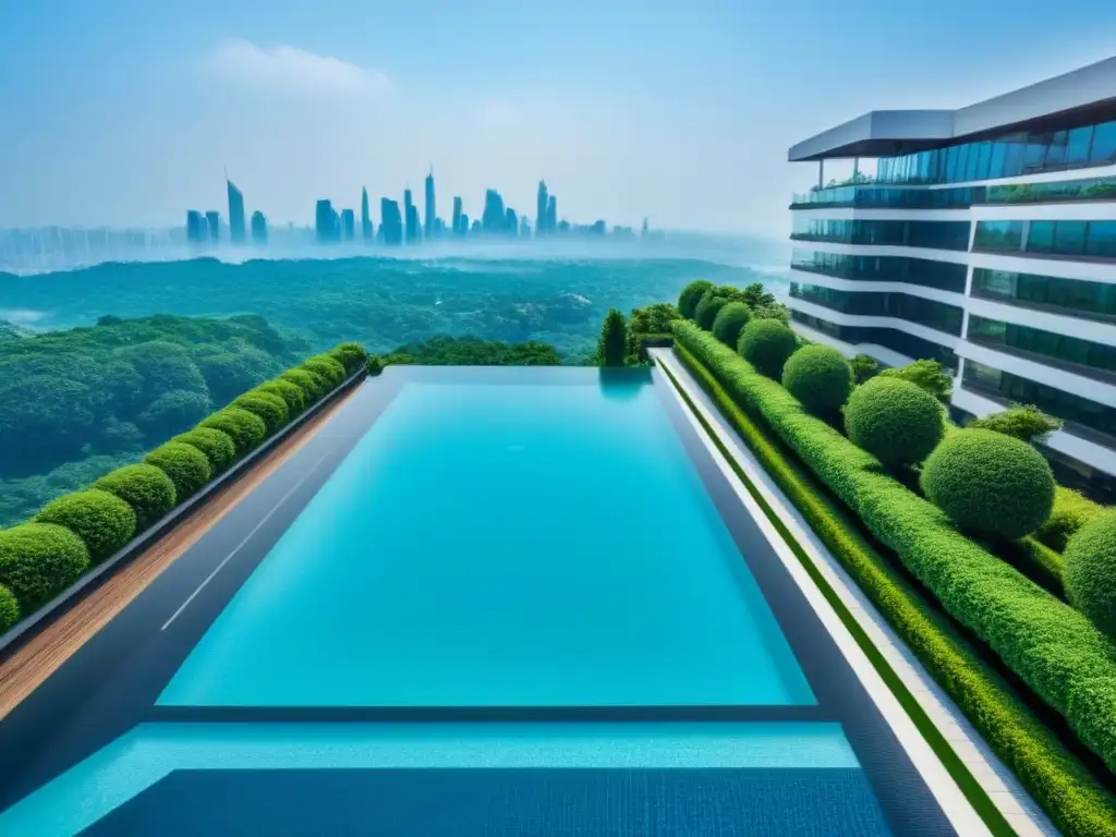 Inversión segura: lujoso edificio en mercado emergente Inversiones en propiedades de lujo en mercados emergentes: Edificio moderno de lujo con ventanas de piso a techo y piscina infinita en la azotea