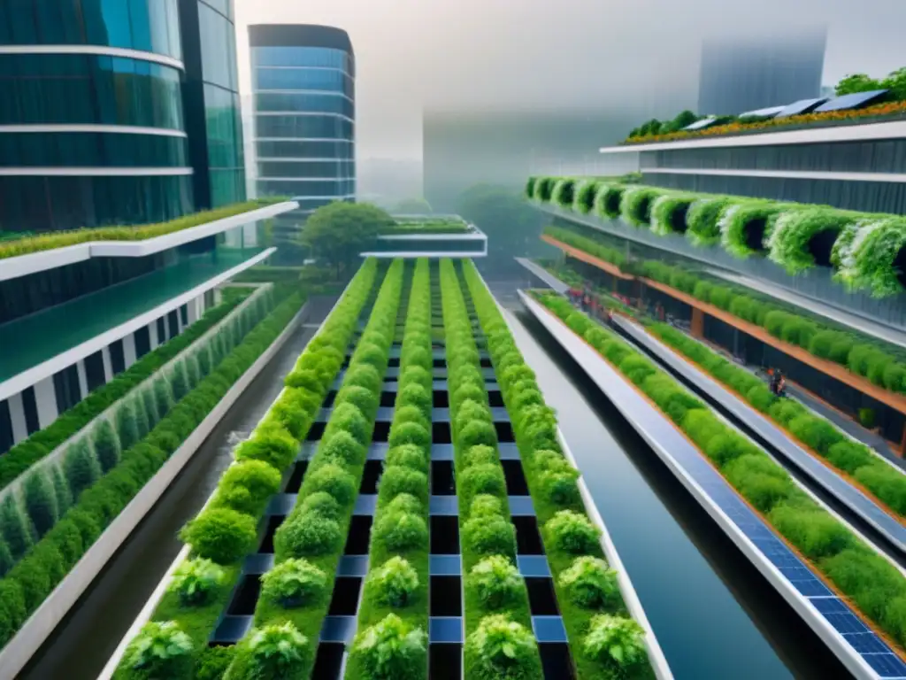 Inversiones sostenibles en infraestructura verde: Ciudad moderna con elementos ecoamigables y naturaleza armoniosa