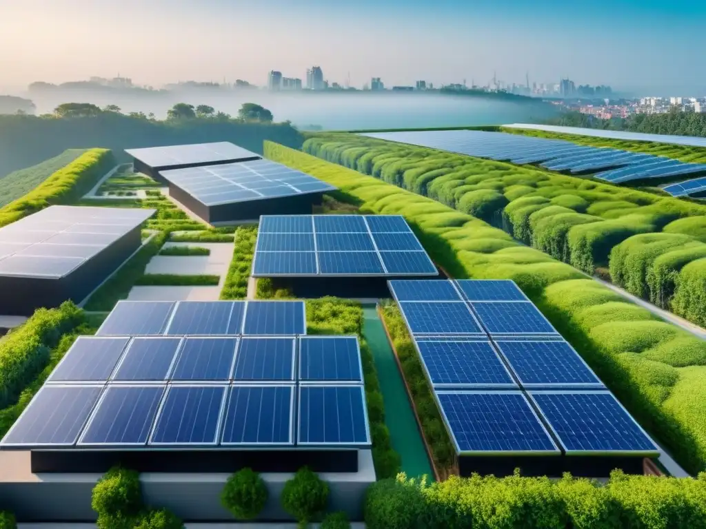 Complejo sostenible futurista: arquitectura ecoinnovadora en entorno verde Inversiones sostenibles en el mercado inmobiliario: complejo futurista con tecnología ecológica y diseño integrado en la naturaleza