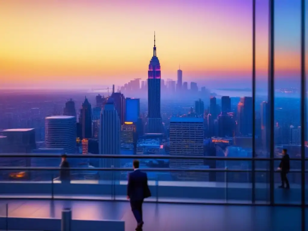 Horizonte urbano futurista al atardecer: modernidad y actividad Inversiones sostenibles generan rendimiento financiero en la vibrante ciudad futurista al anochecer