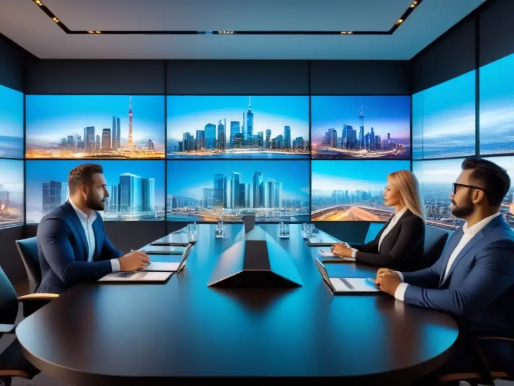 Inversionistas analizan mercado inmobiliario con tecnología 8k Inversionistas analizan tendencias del mercado inmobiliario con impacto de leyes, en sala ultramoderna