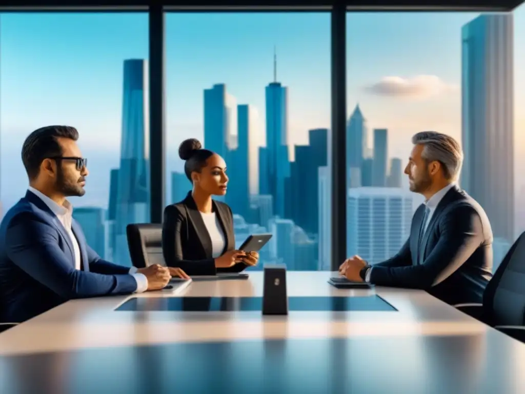 Inversores inmobiliarios analizan estrategias con política monetaria expansiva en boardroom moderno