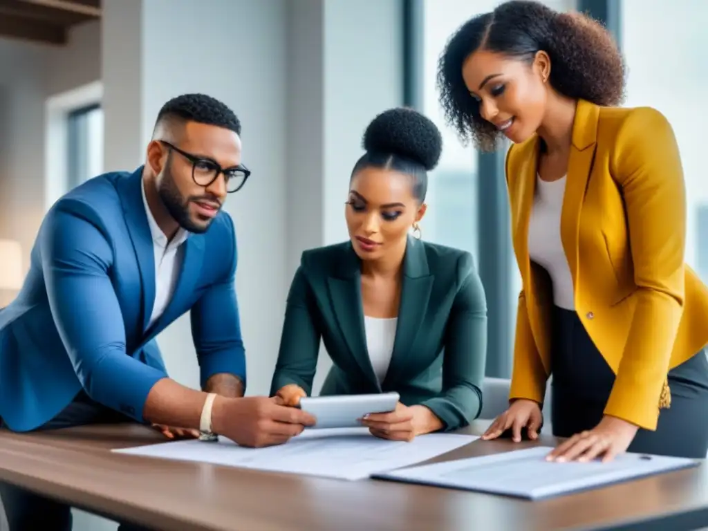 Jóvenes profesionales planeando su primera casa Jóvenes profesionales diversificados planeando financiar su primera casa, evitando errores financieros