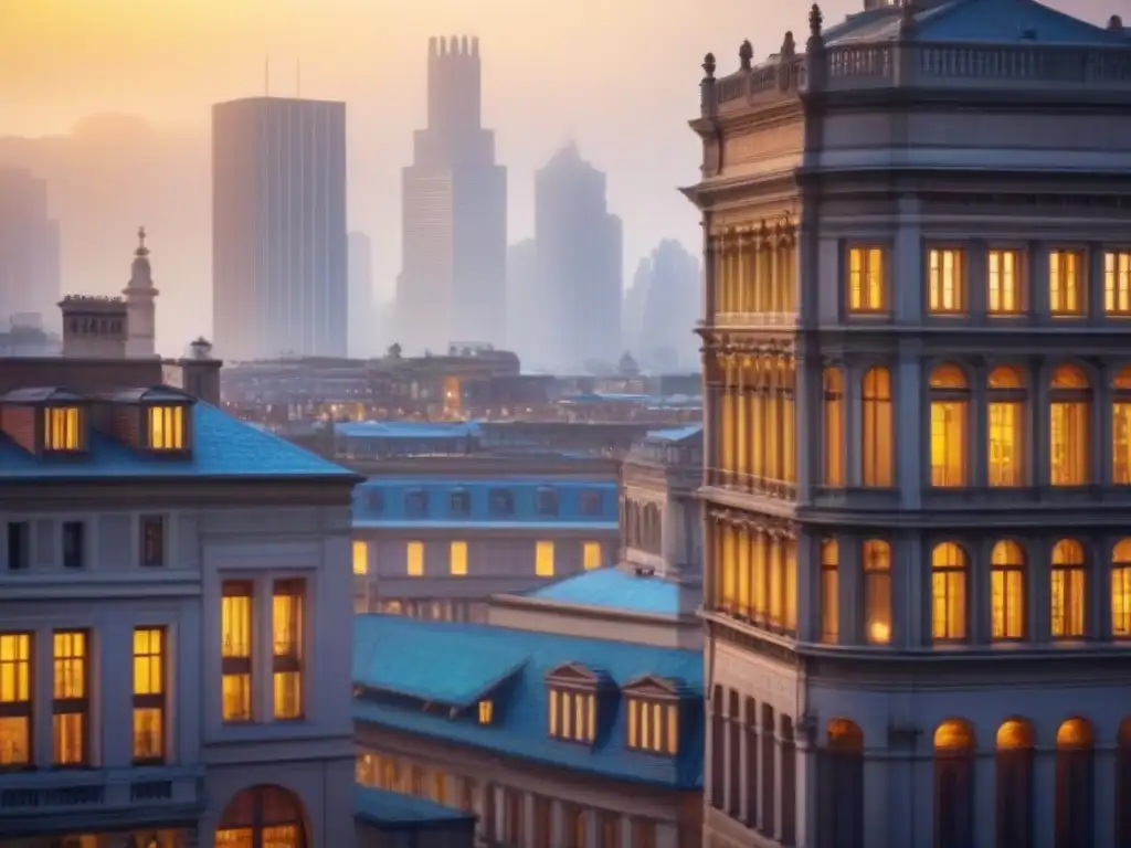 Construyendo juntos: preservar patrimonio cultural en desarrollo en una ciudad vibrante al atardecer