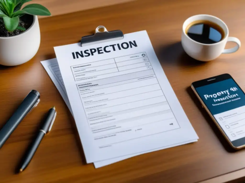 Lista de inspección de propiedad en México: detallada y profesional Lista de inspección de propiedades en México sobre elegante escritorio de madera iluminado por luz natural