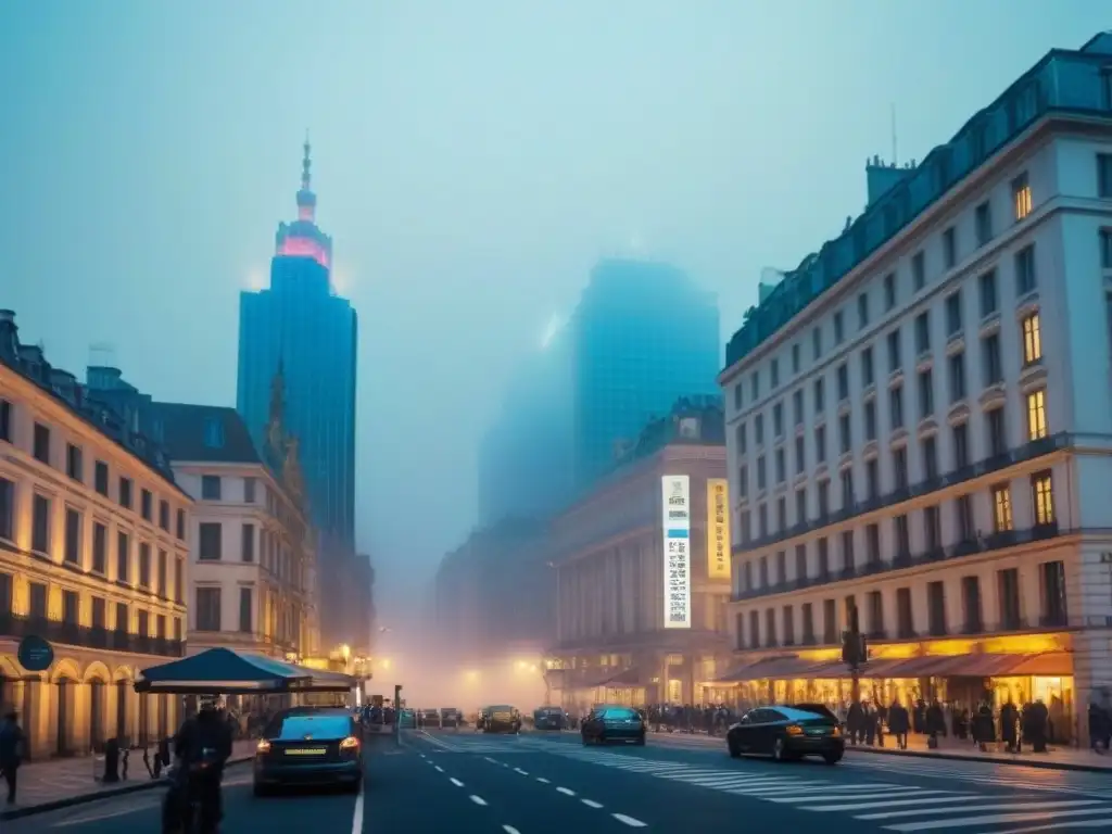 Contraste urbano: luces modernas en la noche entre historia y desarrollo Luces de la ciudad iluminan el equilibrio entre desarrollo urbano y patrimonio cultural