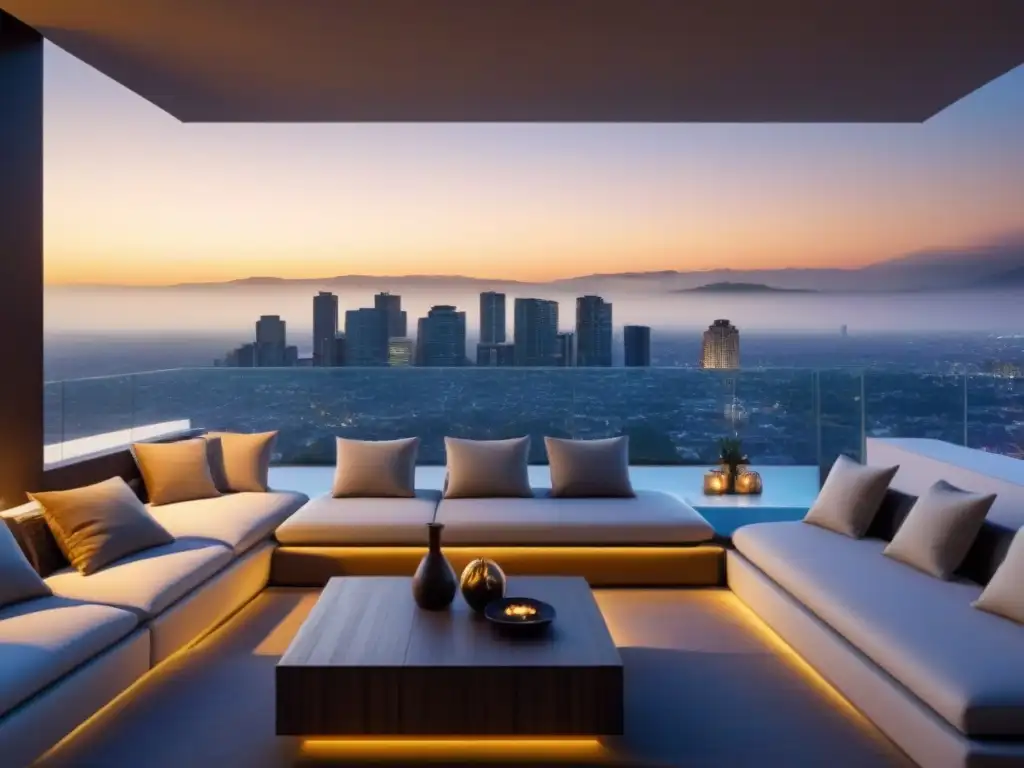 Penthouse de lujo en México: diseño moderno y vistas impresionantes Lujo en México: moderno penthouse con vista panorámica a la ciudad al atardecer
