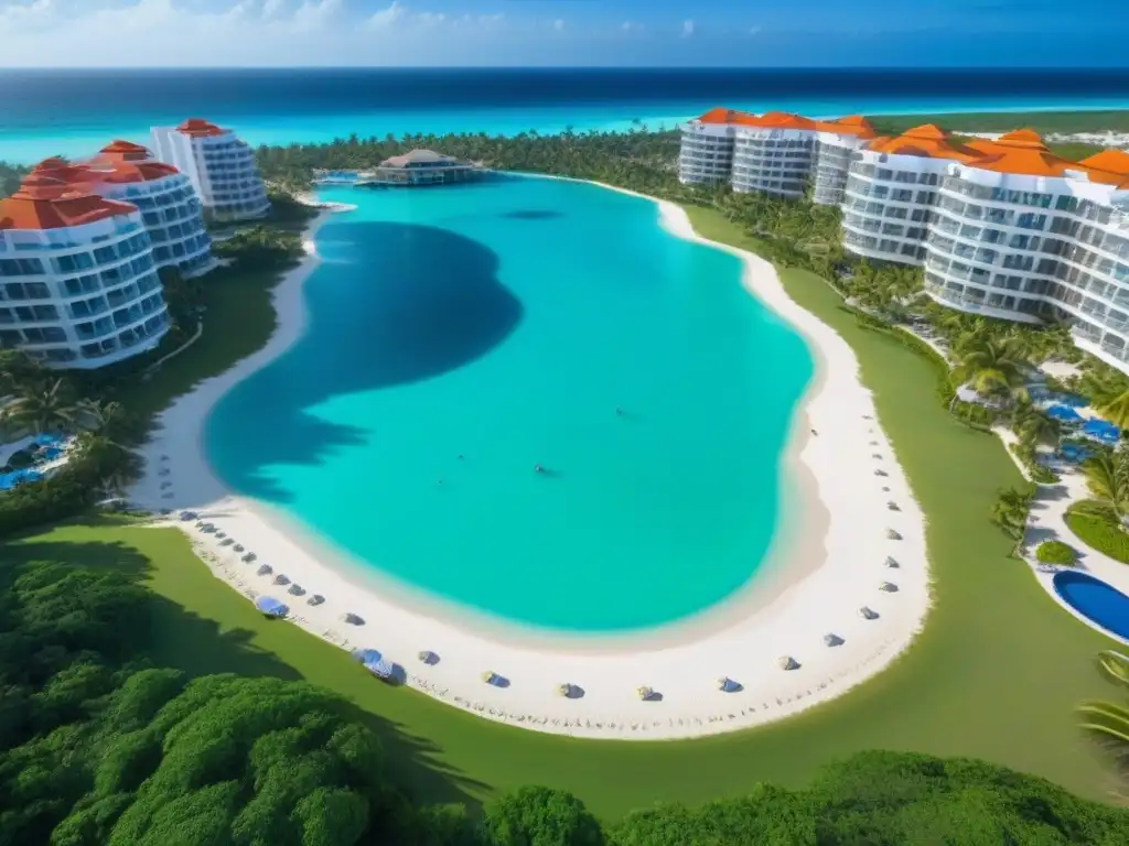 Resort de lujo en Cancún: opulencia frente al mar Caribe El lujo de un resort en Cancún con sus piscinas, villas y vistas al mar Caribe