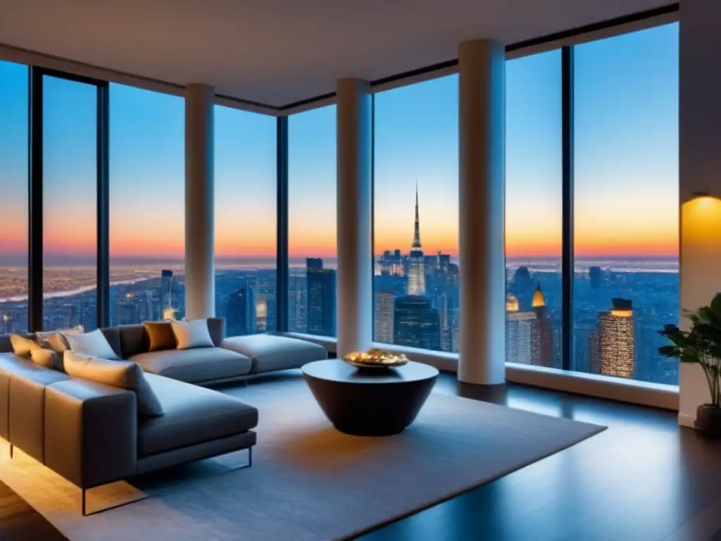 Penthouse de lujo con vista panorámica en ciudad vibrante Lujo urbano: moderno penthouse con vista impresionante de la ciudad