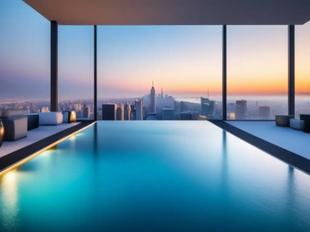 Penthouse de lujo con vista panorámica y piscina infinita Un lujoso ático moderno con vista a la bulliciosa ciudad y una terraza con piscina infinita y vistas panorámicas