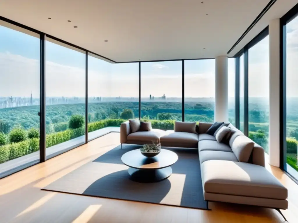 Penthouse eco-lujoso con vista panorámica al parque Un lujoso ático moderno con vista panorámica a un parque verde, certificaciones verdes mercado inmobiliario