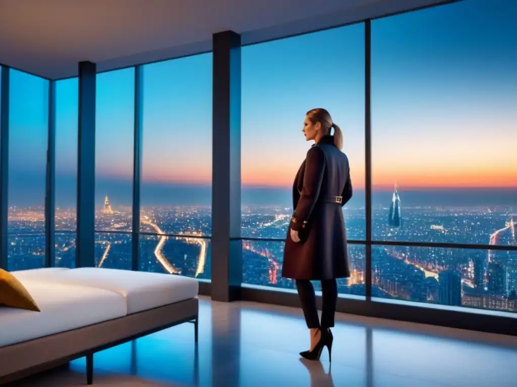 Penthouse de lujo con vista nocturna de la ciudad: exclusividad y elegancia Un lujoso ático moderno con vista a la ciudad de noche