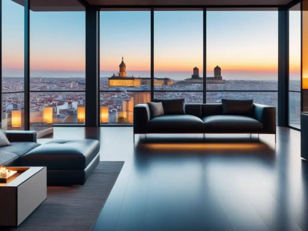 Penthouse de lujo en Madrid: Vista panorámica y diseño elegante Un lujoso ático moderno con vistas a la vibrante ciudad de Madrid