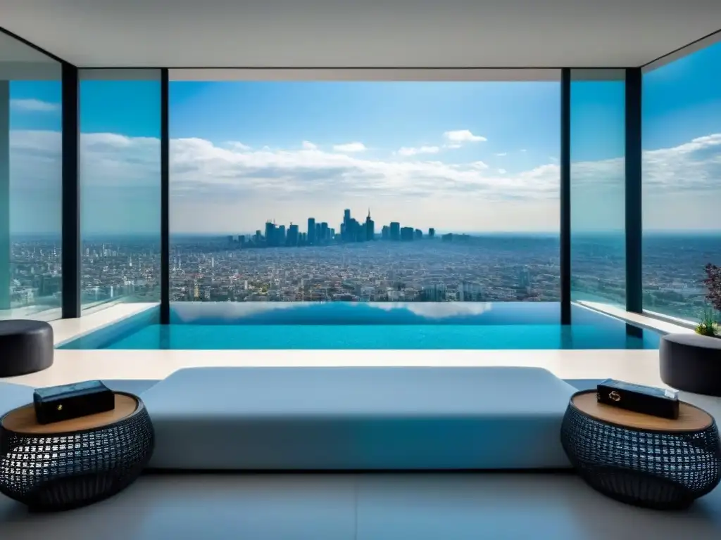 Penthouse de lujo en CDMX con diseño contemporáneo y piscina infinita Un lujoso penthouse moderno con vistas a la vibrante ciudad de México, diseño contemporáneo y terraza privada con piscina infinita