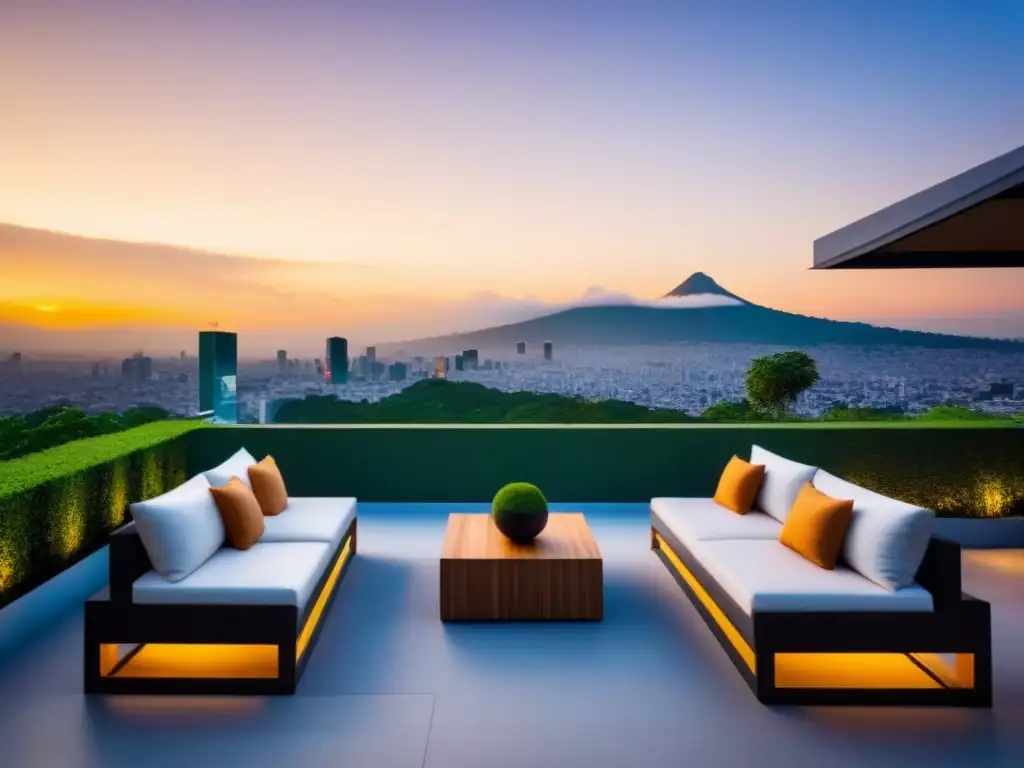 Villa de lujo con vistas a la ciudad de México al atardecer Majestuosa villa moderna con vista a la vibrante ciudad de México al atardecer
