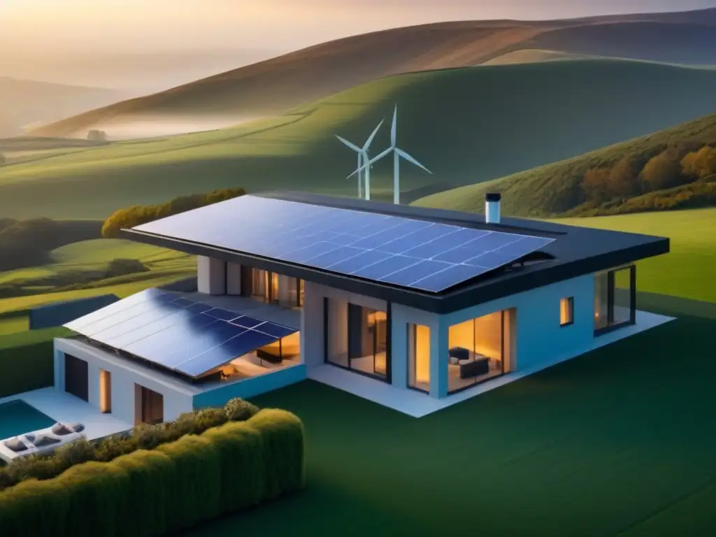 Estancia histórica con energía renovable avanzada Una mansión histórica con detalles arquitectónicos integrados con energías renovables