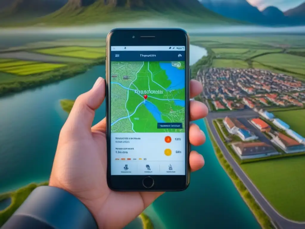 Mapa digital 8k: interfaz sofisticada en dispositivo futurista Un mapa digital sofisticado en un dispositivo futurista con las mejores herramientas de mapeo de propiedades