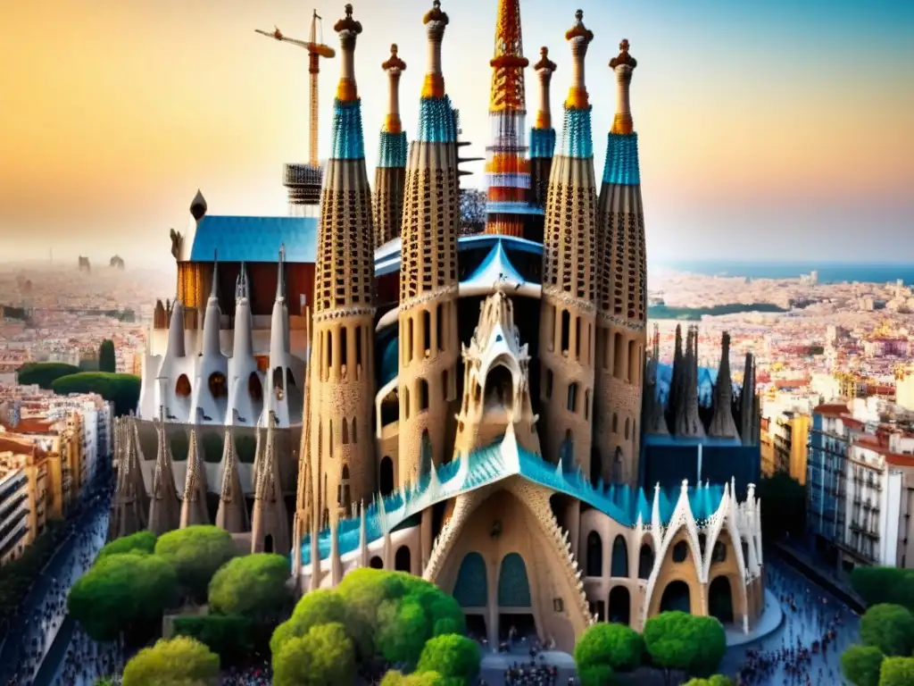 Esplendor Gaudí: Sagrada Familia en 8k Maravillosa imagen en 8k de la Sagrada Familia en Barcelona, reflejando la grandiosidad del turismo inmobiliario en Barcelona