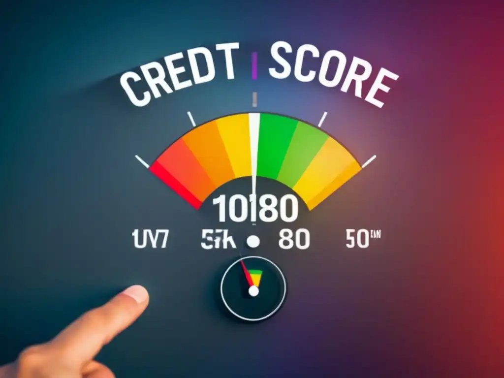 Medidor de puntaje crediticio: de pobre a excelente Medidor moderno de puntaje crediticio, desde pobre a excelente, con flechas ascendentes vibrantes