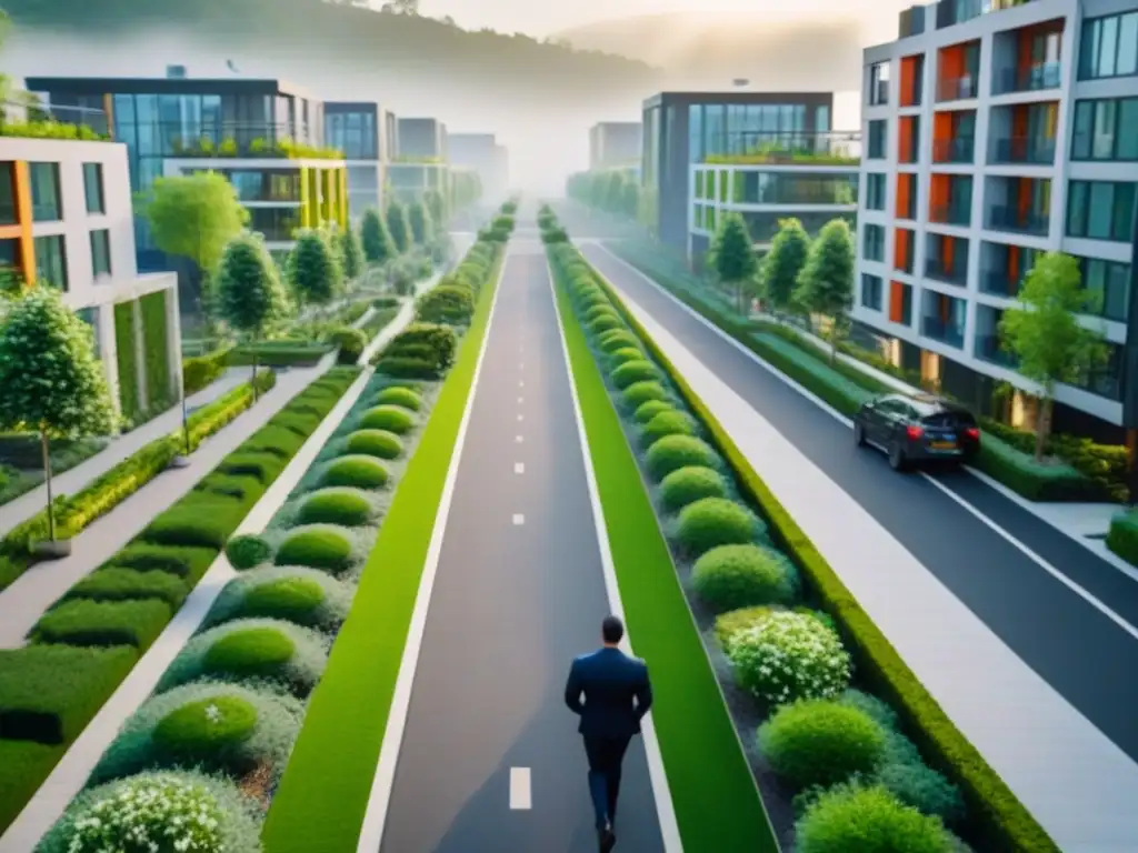 Vecindario vibrante con senderos peatonales armoniosos Mejora del valor inmobiliario gracias a rutas peatonales armoniosas entre naturaleza y diseño urbano