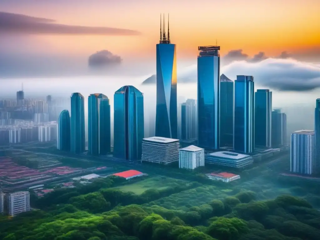Mercado inmobiliario de lujo en ciudad emergente: 8k detalle vibrante Un mercado inmobiliario de lujo en una ciudad emergente, con rascacielos, gente elegante y propiedades opulentas