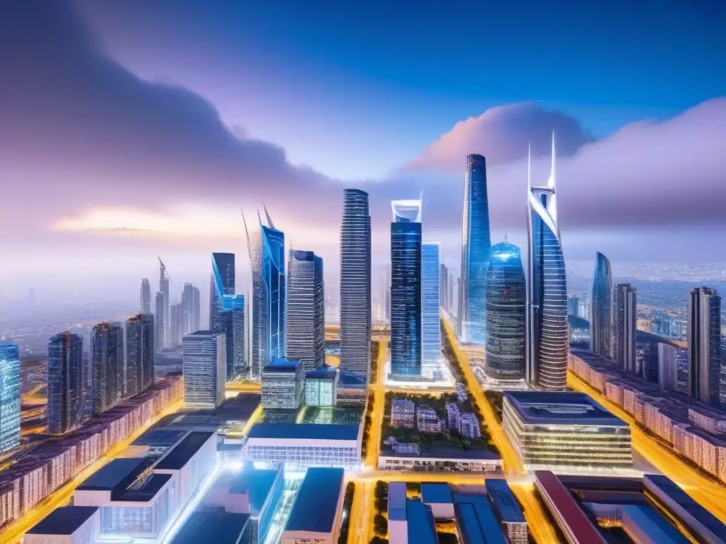 Metrópolis futurista: inversión inmobiliaria con modelos predictivos Modelos predictivos para inversiones inmobiliarias: Una ciudad futurista con rascacielos avanzados y tecnología de vanguardia