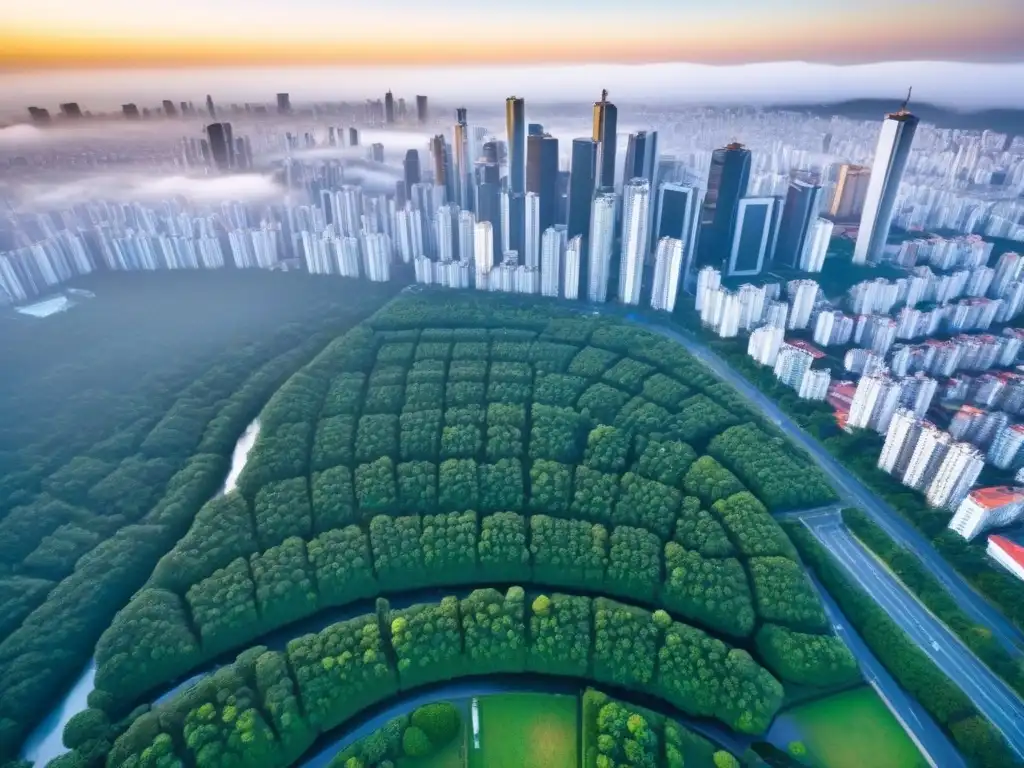 Horizonte futurista de São Paulo: energía urbana y verde La moderna arquitectura de São Paulo se fusiona con exuberante vegetación, reflejando el auge de las inversiones inmobiliarias en Brasil