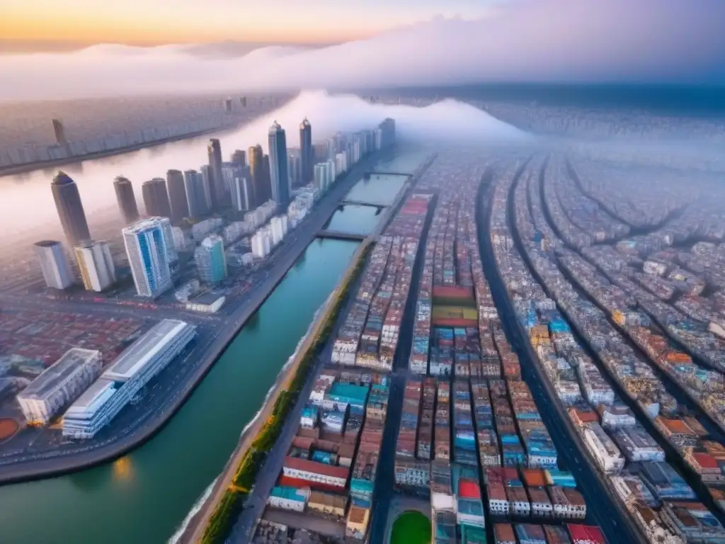 Vista aérea impactante de Lima, Perú: skyline moderno y bulliciosas calles La moderna silueta de Lima, Perú, con rascacielos y calles bulliciosas, refleja la energía de la ciudad