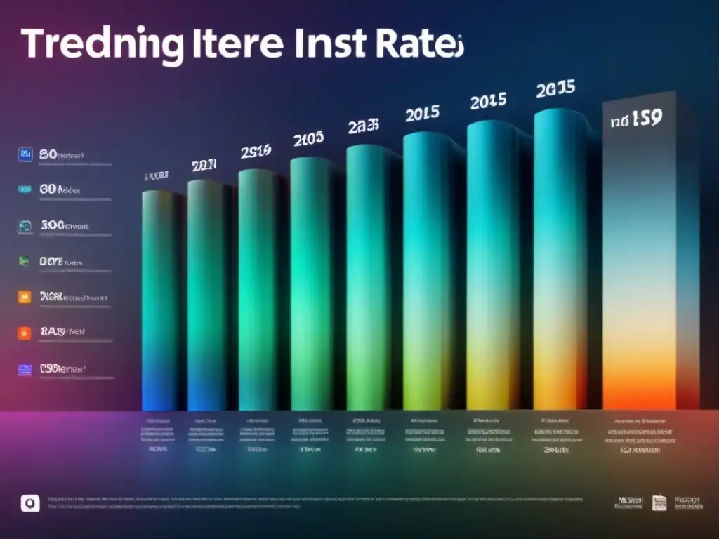 Infografía moderna de tasas de interés: datos claros y colores vibrantes Una moderna infografía compara tasas de interés en refinanciamiento, con líneas limpias y colores audaces