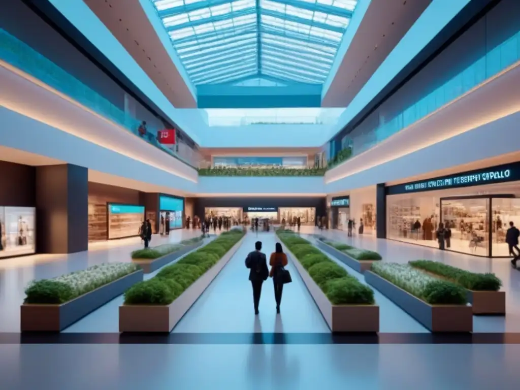 Centro comercial del futuro: innovación y versatilidad en 8k Un moderno centro comercial con espacios comerciales multifuncionales y diseño arquitectónico elegante