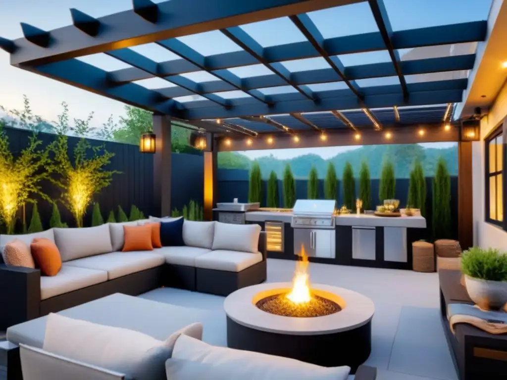 Exclusivo diseño de patio moderno con cocina exterior y lounge de lujo Moderno diseño de patio de lujo con cocina exterior y sala de estar acogedora, ideal para reuniones