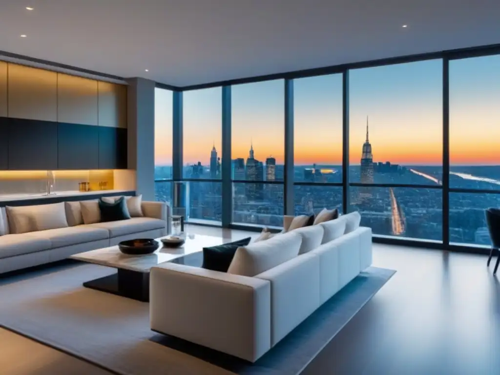 Penthouse de lujo con vista a la ciudad Moderno penthouse de lujo con vista a la ciudad, diseño elegante y mobiliario exclusivo para estrategias inversión propiedades lujo