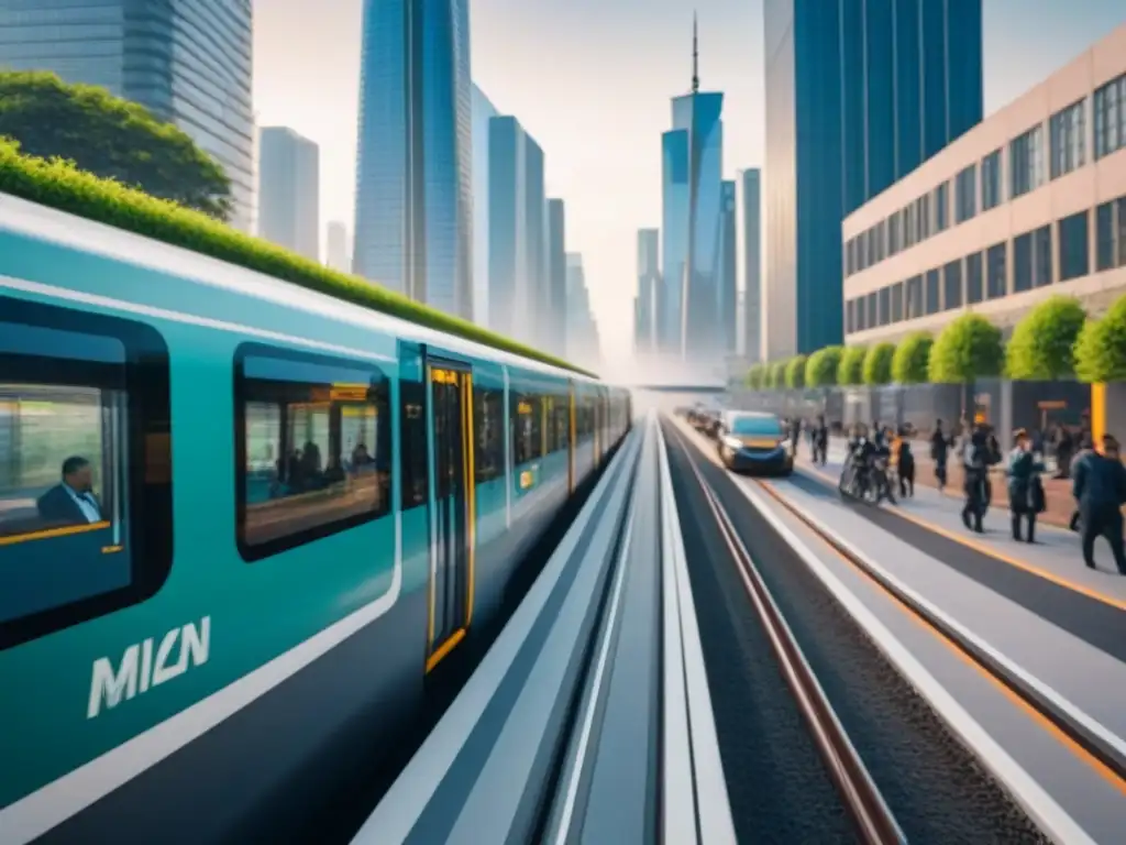 Metrópolis futurista: transporte público eficiente y sostenible Modernos medios de transporte público integrados en una ciudad futurista