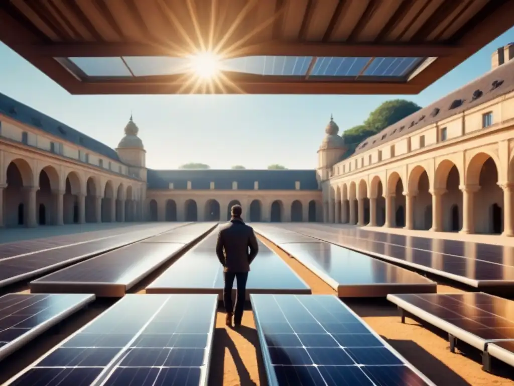 Monumento histórico con paneles solares integrados: fusión perfecta Monumento histórico con integración de energía solar, fusionando pasado y futuro