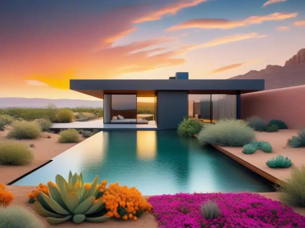 Edificio sustentable en desierto floreciente Un oasis futurista en un desierto, con técnicas de recolección de agua lluvia en zonas áridas