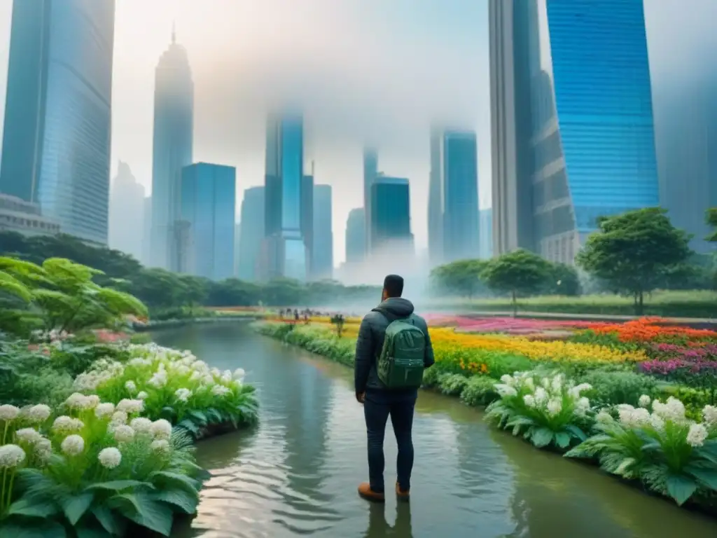 Oasis de biodiversidad urbana: naturaleza en la jungla de concreto Un oasis de biodiversidad urbana: parque con fauna y flora variada entre rascacielos
