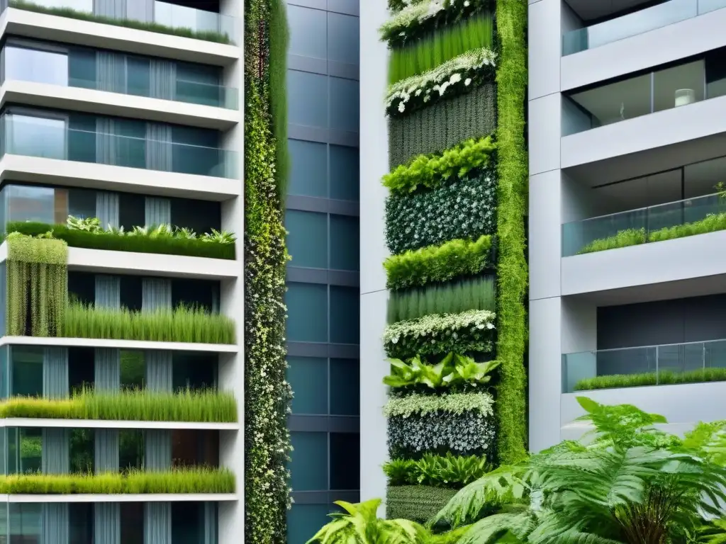 Jardín vertical urbano: oasis sostenible en la ciudad Un oasis urbano: jardinería vertical para edificios en un jardín de plantas verdes en cascada