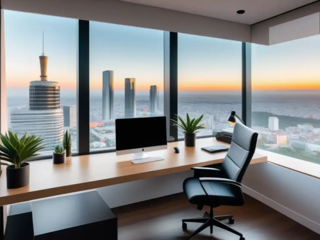 Oficina moderna en CDMX para trabajo remoto en bienes raíces Oficina en casa moderna con vista a la Ciudad de México para teletrabajo mercado inmobiliario México