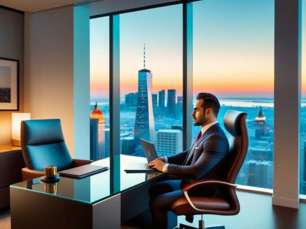 Oficina de abogados de lujo: reunión con cliente en elegante entorno urbano Oficina elegante con asesor legal inmobiliario en inversiones de lujo