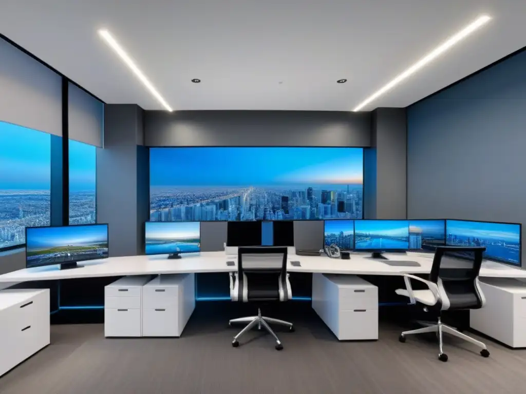 Oficina Inmobiliaria Futurista: Tecnología Avanzada y Eficiencia Oficina inmobiliaria futurista con tecnología avanzada y las mejores apps de productividad para agentes inmobiliarios