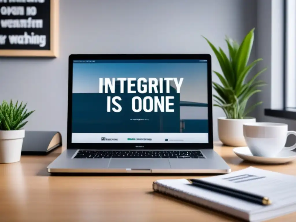 Oficina inmobiliaria profesional: ética, profesionalismo y educación Oficina inmobiliaria moderna y ética con libros, laptop y planta