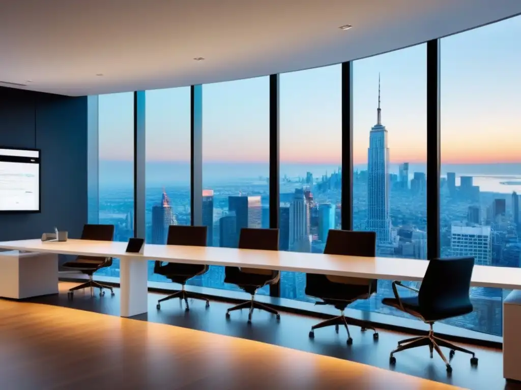 Oficina inmobiliaria de vanguardia en la ciudad Oficina inmobiliaria moderna con tecnología avanzada y equipo diverso en reunión colaborativa