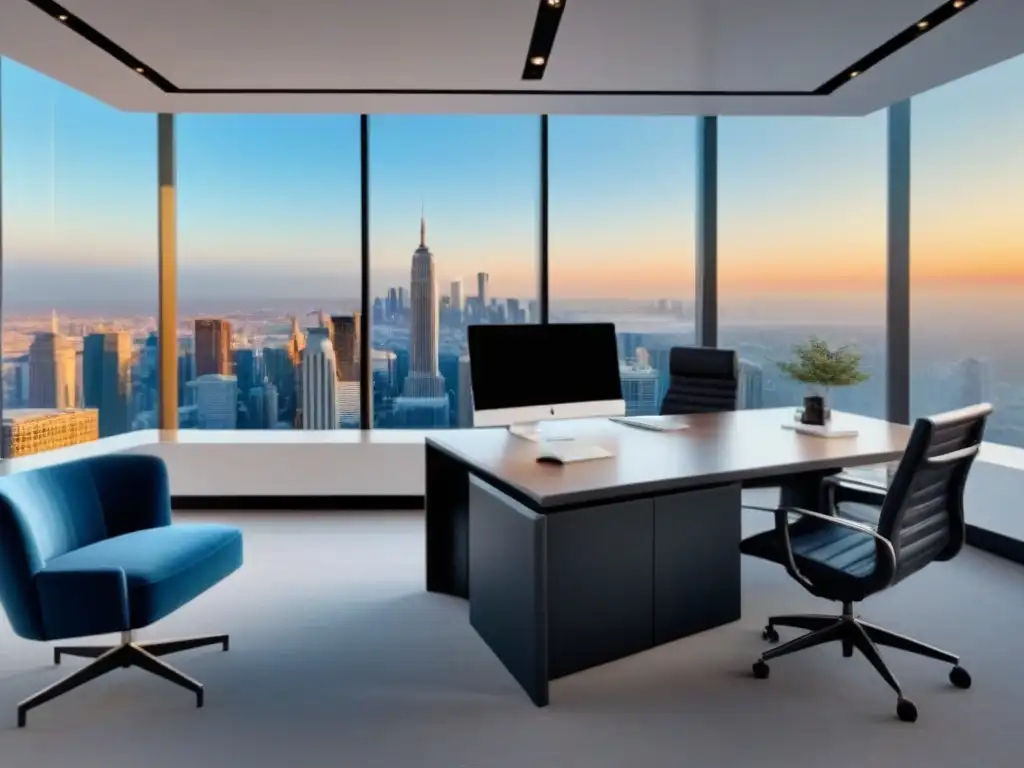 Oficina de inversión inmobiliaria de lujo con tecnología de vanguardia Oficina de inversión inmobiliaria moderna con tecnología de punta y vista panorámica de la ciudad