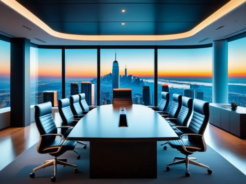 Oficina de inversión inmobiliaria de lujo con vista panorámica urbana Oficina de inversiones con vista panorámica de una ciudad