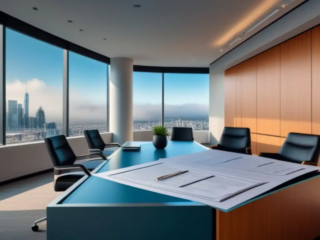 Desarrollo inmobiliario de lujo en fase de preconstrucción Oficina minimalista con planos de arquitectura en desarrollo preconstrucción
