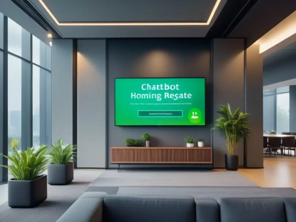 Oficina moderna con chatbot para clientes inmobiliarios Oficina moderna con chatbot inmobiliario para comunicación automatizada