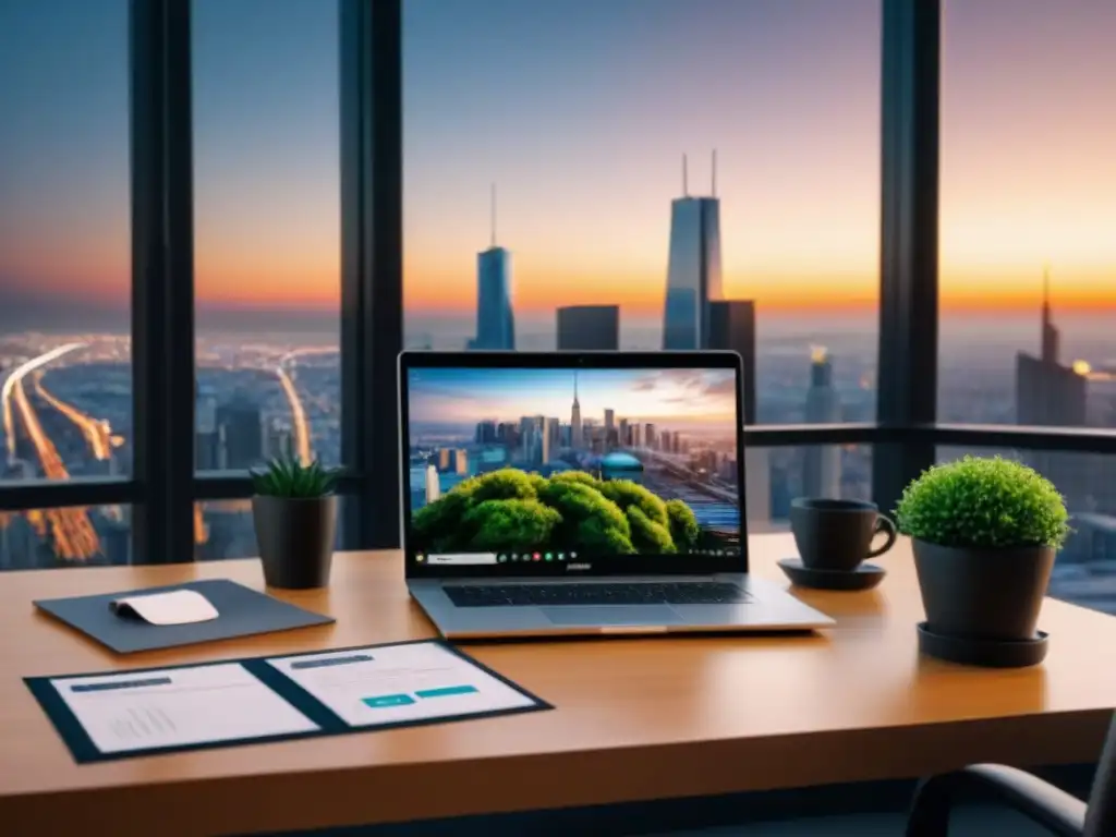 Oficina moderna con Chromebook y herramientas inmobiliarias Oficina moderna con Chromebook y herramientas de análisis inmobiliario, Extensiones Google Chrome profesionales inmobiliarios