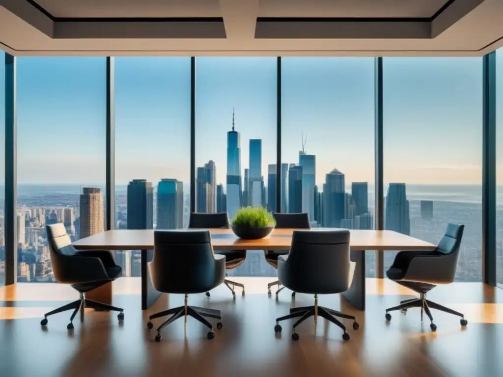 Oficina de inversión inmobiliaria de lujo con vista panorámica Oficina moderna para calcular flujo caja inversiones inmobiliarias con vista panorámica de la ciudad