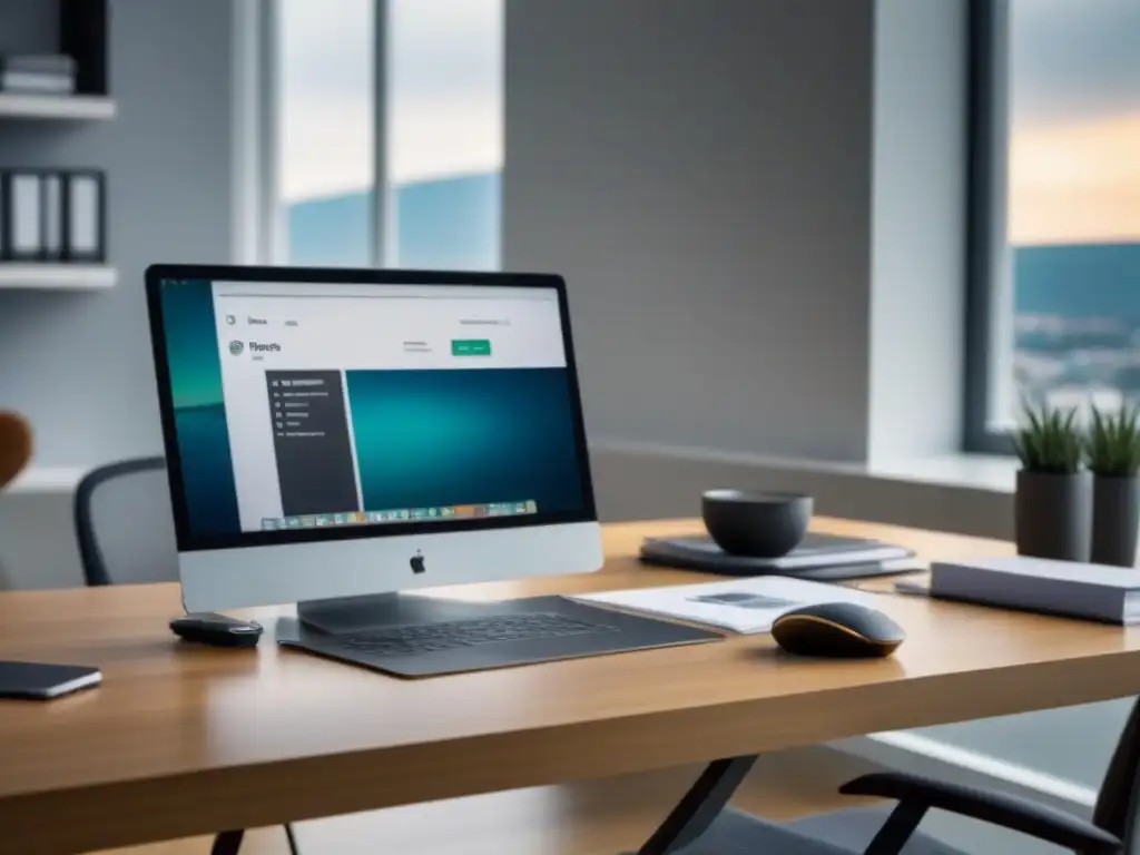 Oficina moderna para financiamiento privado de renovaciones Oficina moderna con laptop y documentos financieros, ideal para financiamiento privado restauración propiedades