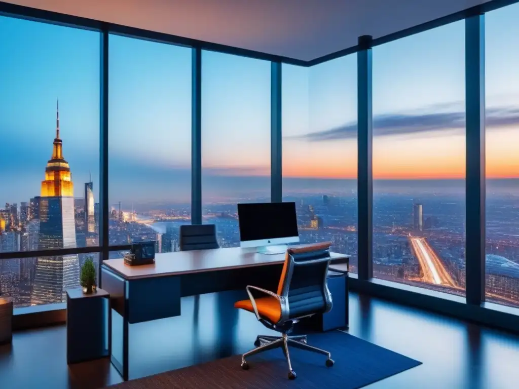 Oficina de lujo con vista panorámica y tecnología de vanguardia Oficina moderna de lujo con tecnología punta y modelos predictivos en inversión inmobiliaria